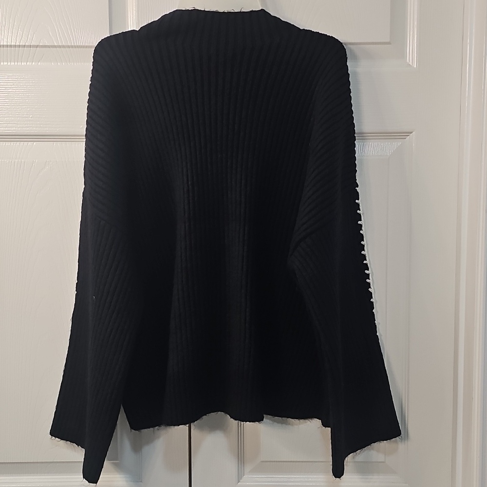 New Halogen Contrast Stitch Chunky Plush Thick Sweater BLK/White XL - Picture 10 of 14